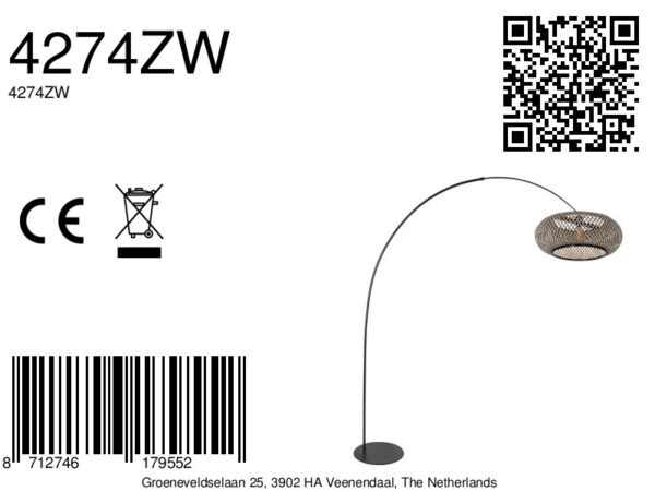 Zwarte booglamp met naturel kap Anne Lighting Curve - Image 16