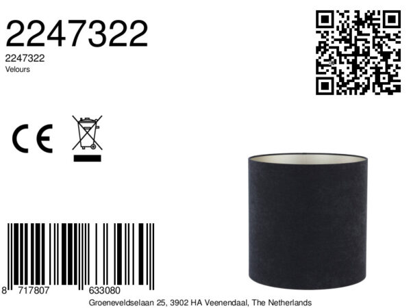 Originele zwarte cilindervormige lampenkap Light & Living Velours - Ø 45 cm - Image 7