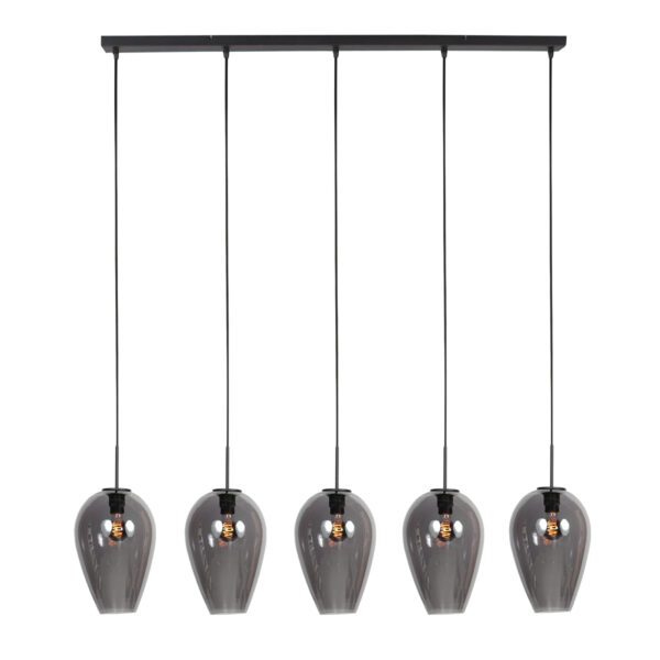 Langwerpige hanglamp met 5 druppelvormige smoke glazen Mexlite HaloSwap - Image 6
