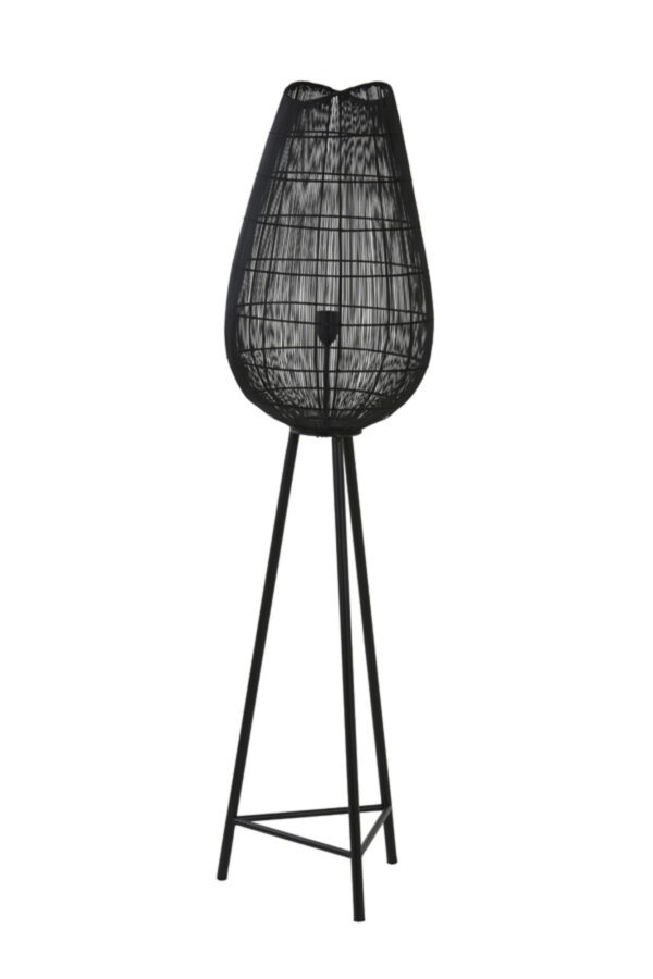 Zwarte staande driepootlamp met ovale draadkap Light & Living Yumi - H 145 cm - Image 2