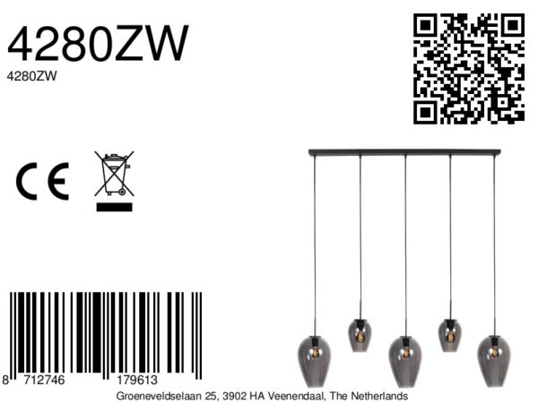 Zwarte 5-lichts hanglamp met gemixte smoke glazen Mexlite HaloSwap - Image 7