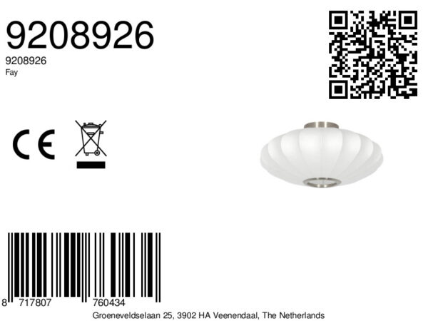 Plafondlamp ovaal met witte kap Light & Living Fay – B 40 cm - Image 8