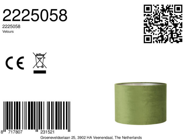 Cilindervormige groene stof lampenkap Light & Living Velours - Ø 25 cm - Image 5