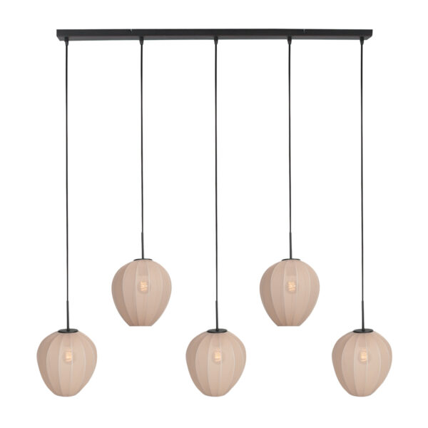 Japandi hanglamp met crèmekleurige textiele kappen Mexlite HaloSwap