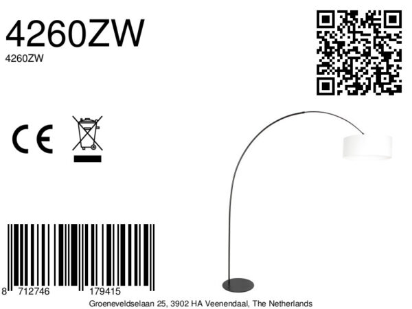 Booglamp zwart met witte stoffen kap Anne Lighting Curve - Image 16