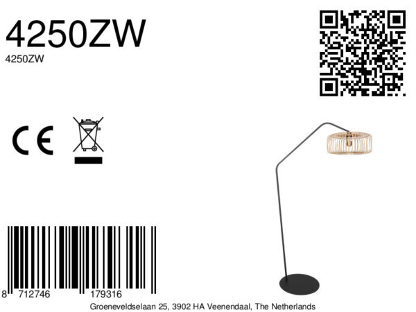 Zwarte booglamp met bamboe kap Anne Lighting ZigZag - Image 14
