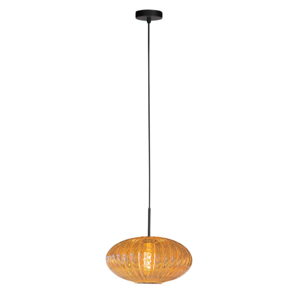 Amberkleurige hanglamp klassiek ribbelglas Mexlite HaloSwap - Ø 30 cm