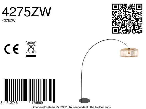 Trendy zwarte booglamp met naturel kap Anne Lighting Curve - Image 16