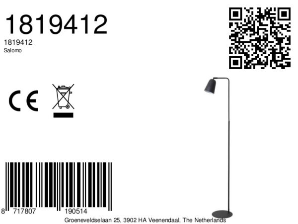 Zwarte vloerlamp minimalistisch ontwerp Light & Living Salomo - H 147 cm - Image 3