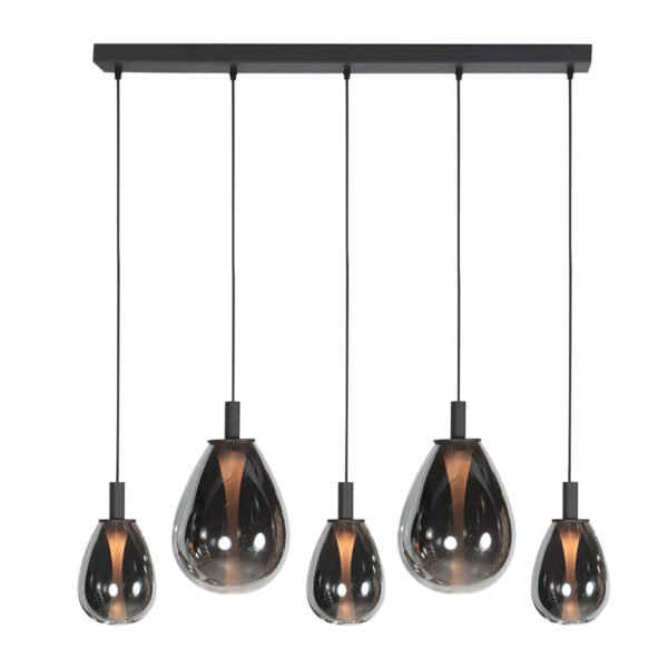 Design hanglamp zwart met 5 smoke glazen kappen Steinhauer Glimsy - Image 13