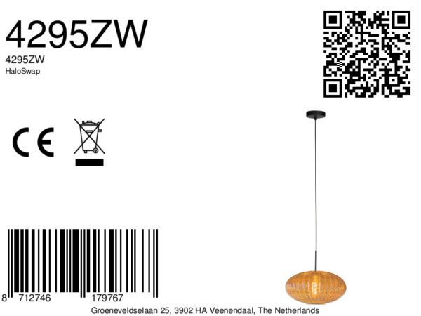 Amberkleurige hanglamp klassiek ribbelglas Mexlite HaloSwap - Ø 30 cm - Image 11
