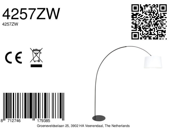 Trendy zwarte booglamp met witte kap Anne Lighting Curve - Image 17
