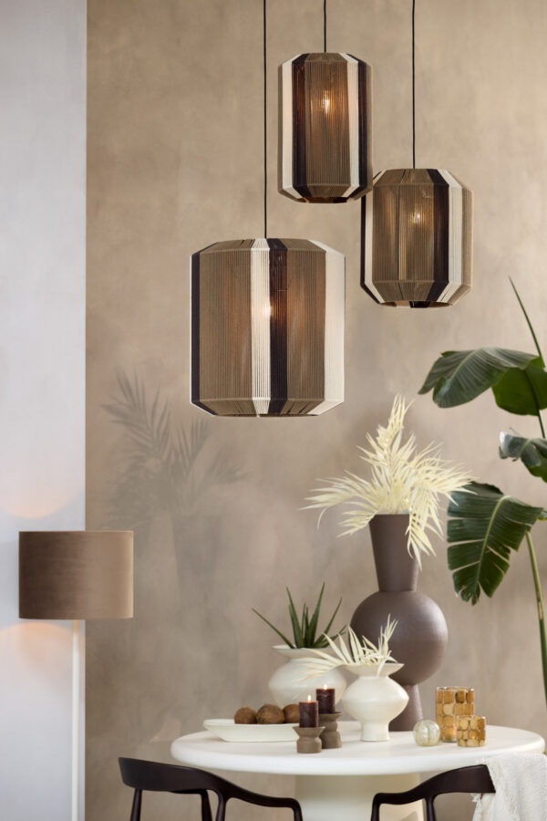 Gestreepte hanglamp bruin-wit Light & Living Kozana - Ø 48 cm - Image 4