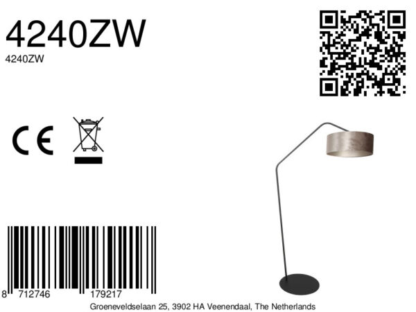 Booglamp geknikt zwart zilver velours kap Anne Lighting ZigZag - Image 14