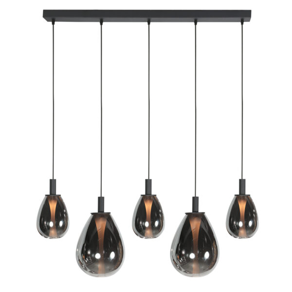 Design hanglamp zwart met 5 smoke glazen kappen Steinhauer Glimsy