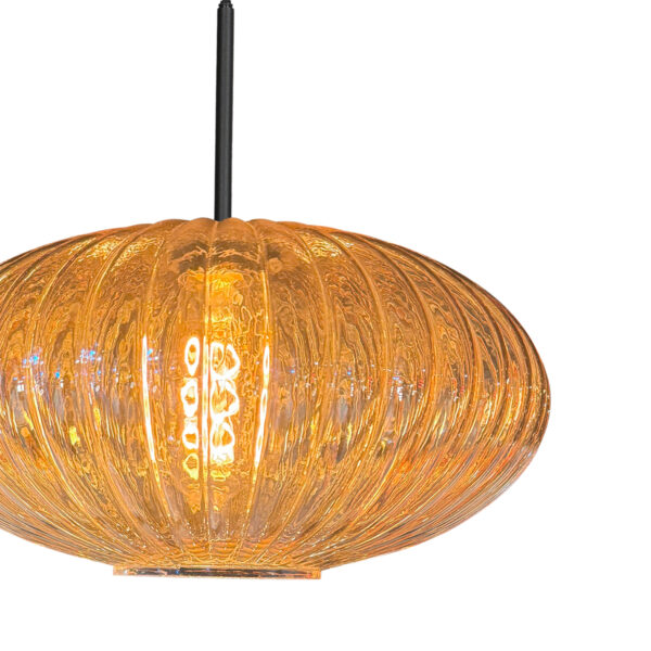 Amberkleurige hanglamp klassiek ribbelglas Mexlite HaloSwap - Ø 30 cm - Image 3