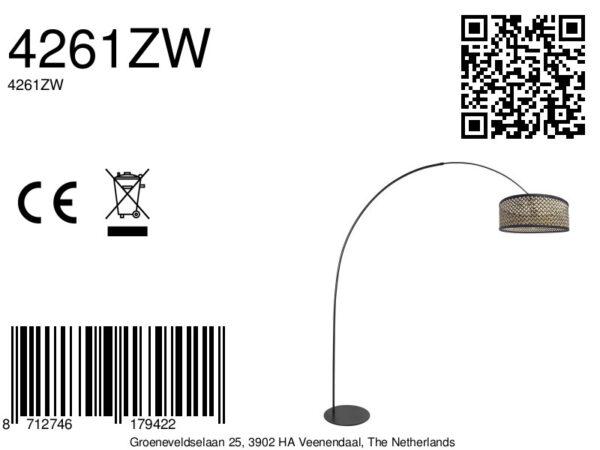 Zwarte booglamp met geweven bamboe kap Anne Lighting Curve - Image 16