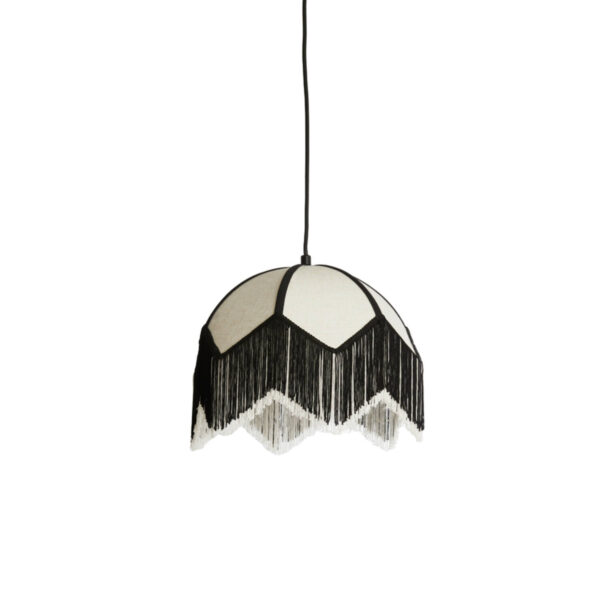 Zwart-witte hanglamp met franje-afwerking Light & Living Sulina - Ø 35 cm