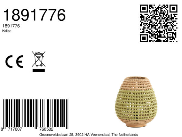 Gevlochten tafellamp groen-beige Light & Living Kalipa - H 34,5 cm - Image 6