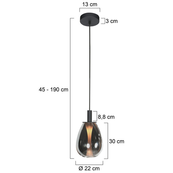 Compacte hanglamp zwart met smoke glas Steinhauer Glimsy - Ø 22 cm - Image 6