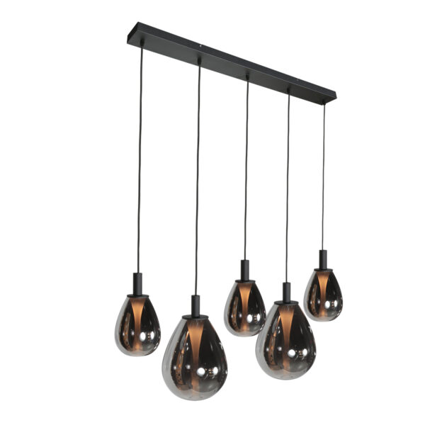 Design hanglamp zwart met 5 smoke glazen kappen Steinhauer Glimsy - Image 2