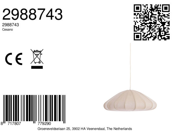 Beige geplooide stoffen hanglamp Light & Living Cesano - Ø 64 cm - Image 6