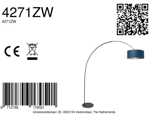 Staande booglamp zwart met blauwe kap Anne Lighting Curve - Image 16