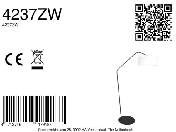 Zwart geknikte booglamp witte kap Anne Lighting ZigZag - Image 14