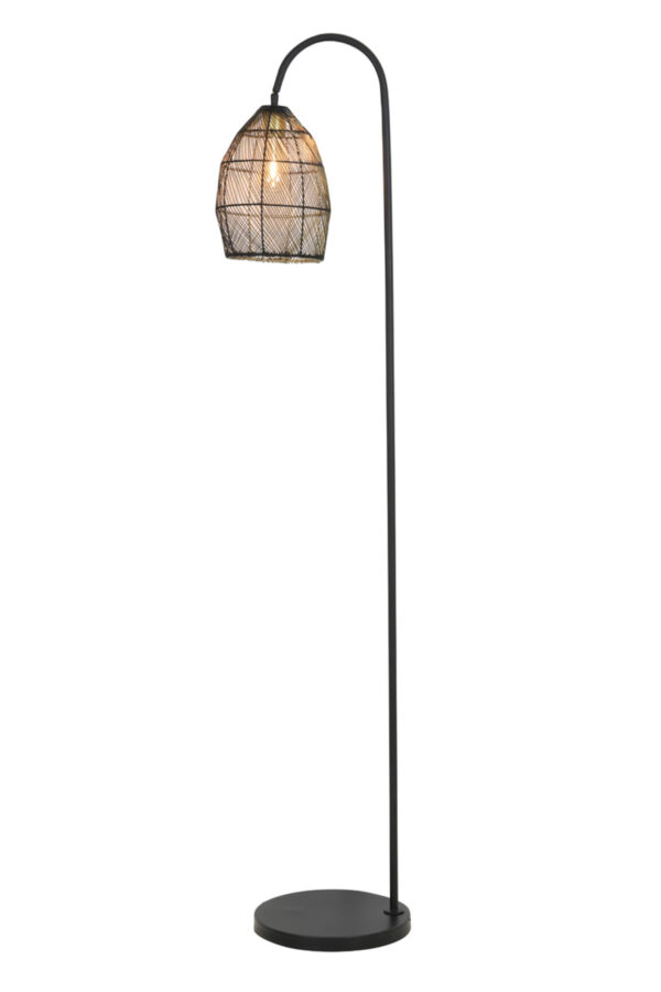 Zwart metalen staande lamp met draadkap Light & Living Meya - H 172 cm - Image 3