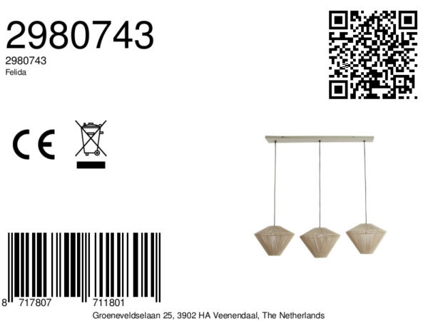 Driedelige hanglamp met beige draadkappen Light & Living Felida - B 120 cm - Image 7