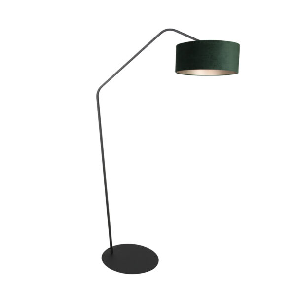 Moderne zwarte booglamp velvet groene kap Anne Lighting ZigZag