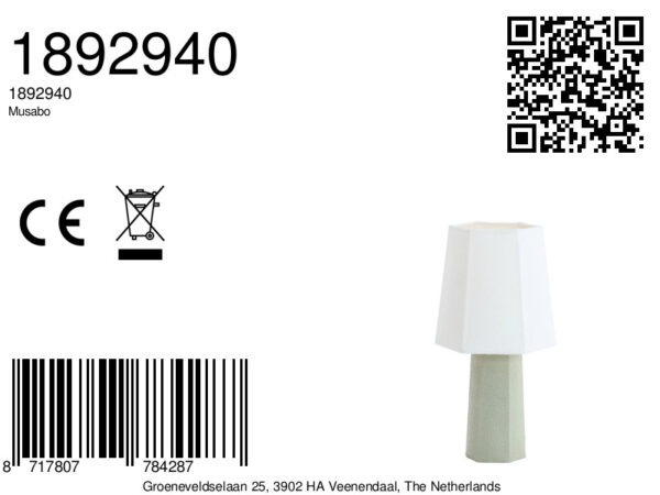 Witte stoffen tafellamp geometrisch ontwerp Light & Living Musabo - H 49 cm - Image 6