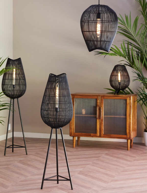 Zwarte staande driepootlamp met ovale draadkap Light & Living Yumi - H 145 cm - Image 4
