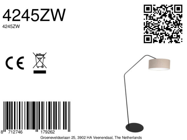 Trendy booglamp grijze stoffen kap Anne Lighting ZigZag - Image 14