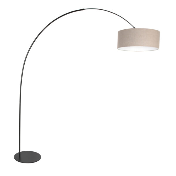 Zwarte booglamp met klassieke grijze kap Anne Lighting Curve