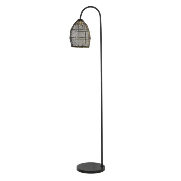 Zwart metalen staande lamp met draadkap Light & Living Meya - H 172 cm