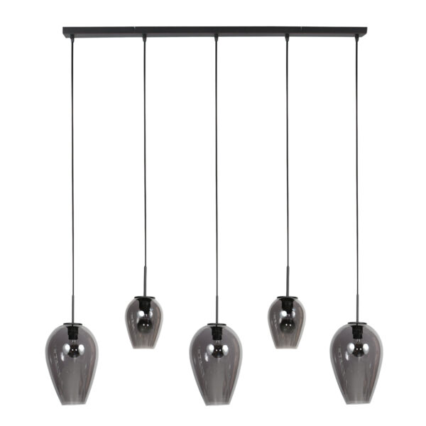 Zwarte 5-lichts hanglamp met gemixte smoke glazen Mexlite HaloSwap - Image 2
