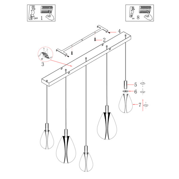 Design hanglamp zwart met 5 smoke glazen kappen Steinhauer Glimsy - Image 8