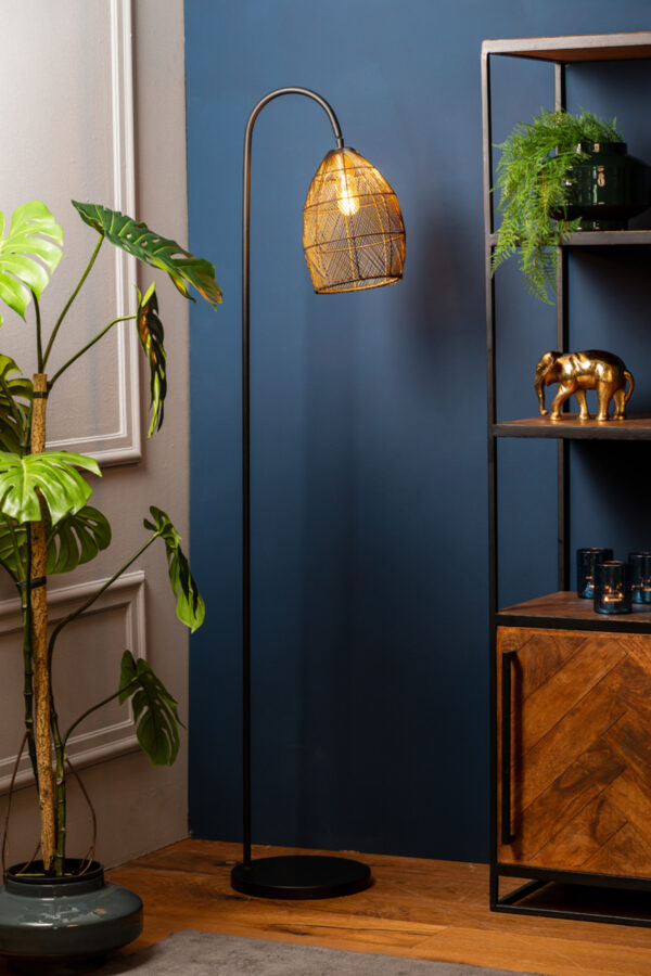 Zwart metalen staande lamp met draadkap Light & Living Meya - H 172 cm - Image 4