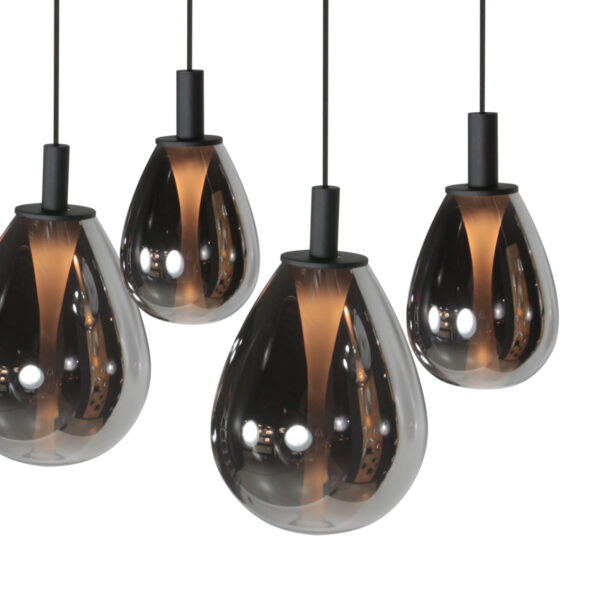 Design hanglamp zwart met 5 smoke glazen kappen Steinhauer Glimsy - Image 6