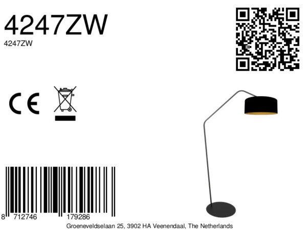 Zwarte booglamp zwart/gouden kap Anne Lighting ZigZag - Image 14