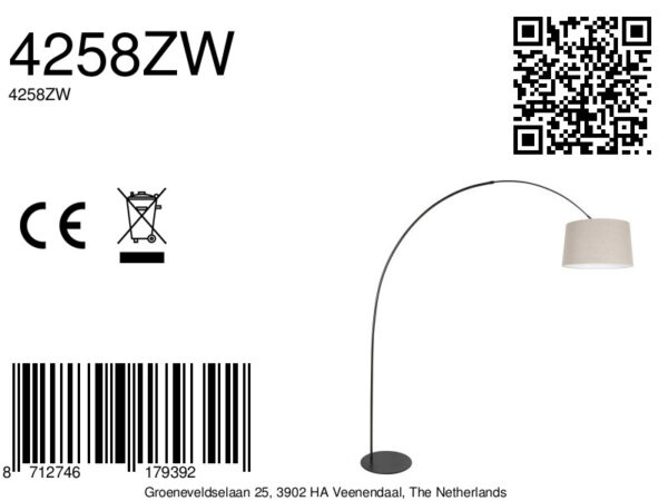 Simpele booglamp zwart met grijze kap Anne Lighting Curve - Image 16