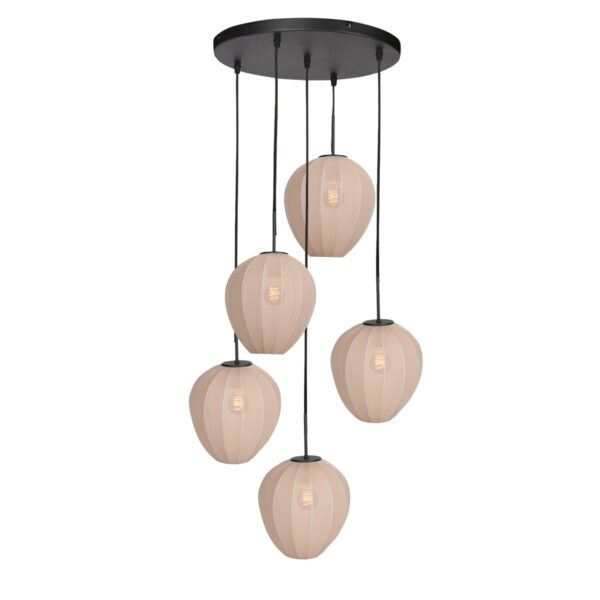 Hanglamp met 5 crèmekleurige druppelvormige kappen Mexlite HaloSwap - Image 6