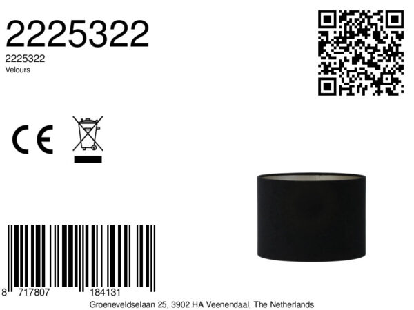Zwarte cilindervormige lampenkap in stijl Light & Living Velours - Ø 25 cm - Image 7