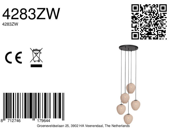 Hanglamp met 5 crèmekleurige druppelvormige kappen Mexlite HaloSwap - Image 9