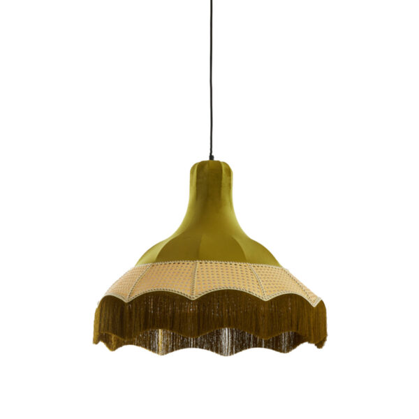 Groene fluwelen hanglamp met franjes Light & Living Mizia - Ø 60 cm