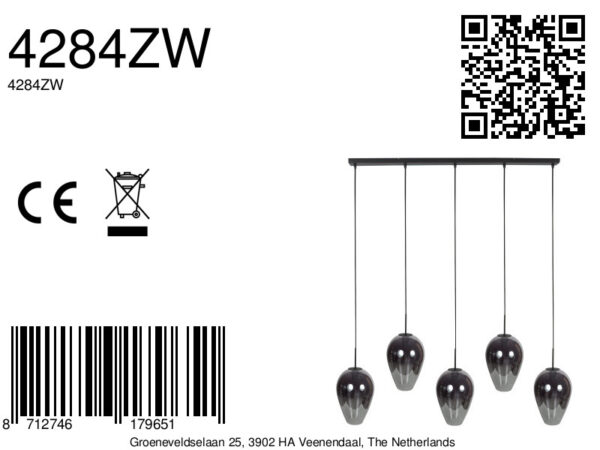 Langwerpige hanglamp met 5 druppelvormige smoke glazen Mexlite HaloSwap - Image 9
