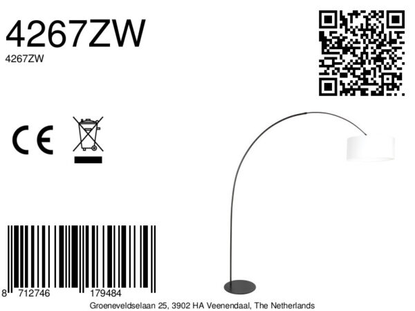 Traditionele booglamp zwart met witte kap Anne Lighting Curve - Image 16