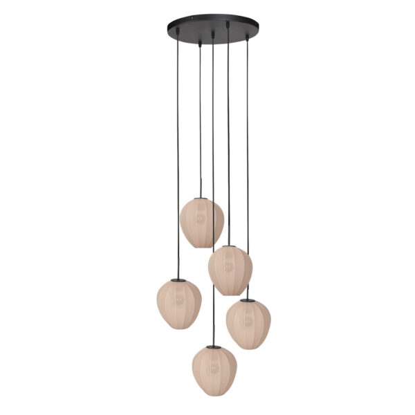 Hanglamp met 5 crèmekleurige druppelvormige kappen Mexlite HaloSwap - Image 2