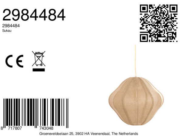 Zandkleurige stoffen hanglamp met rustige uitstraling Light & Living Sukau - Ø 50 cm - Image 7